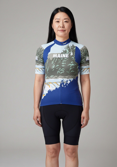 Womens Maine State Flag Short Sleeve Cycling Jersey - front view