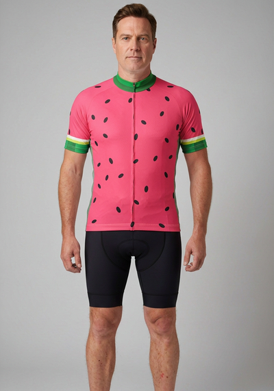 Mens Watermelon Fruit Short Sleeve Cycling Jersey - front view