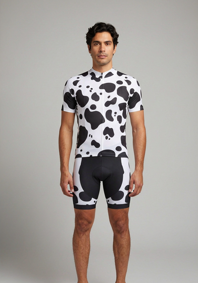 Mens Jersey Cow Short Sleeve Cycling Kit - Black - front view