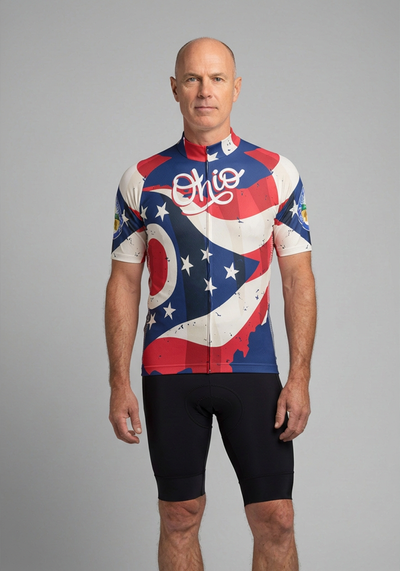 Mens Ohio Flag Usa State Short Sleeve Cycling Jersey - front view