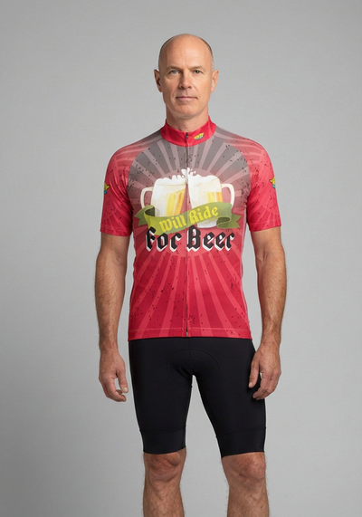 Mens Will Ride For Beer Short Sleeve Cycling Jersey - front view