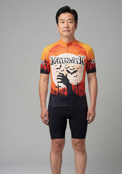 Mens Halloween Zombie Hand Short Sleeve Cycling Jersey - front view