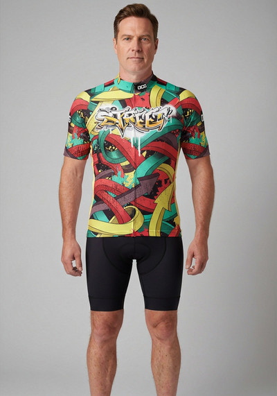 Mens Street Graffiti Short Sleeve Cycling Jersey - front view