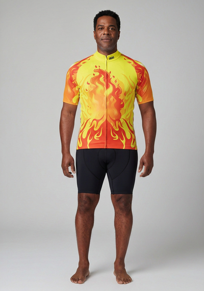 Mens On Fire Short Sleeve Cycling Jersey - front view