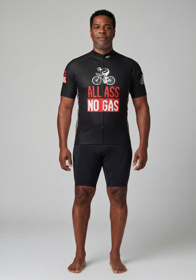 Mens All Ass No Gas Short Sleeve Cycling Jersey - Black - front view