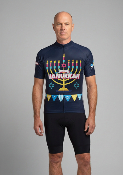 Mens Happy Hanukkah Short Sleeve Cycling Jersey - front view