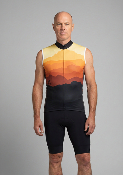 Mens Ride Free Sunset Sleeveless Cycling Jersey - Orange - front view