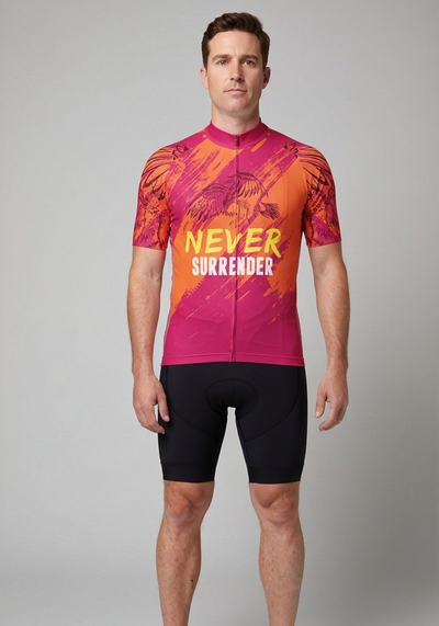 Mens Never Surrender Short Sleeve Cycling Jersey - front view