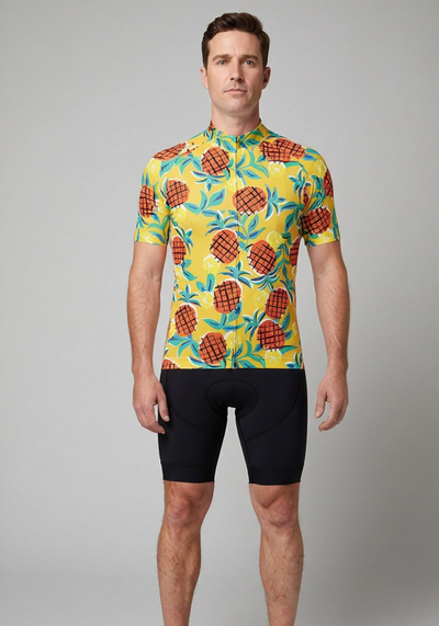 Mens Pineapple Fun Short Sleeve Cycling Jersey - front view