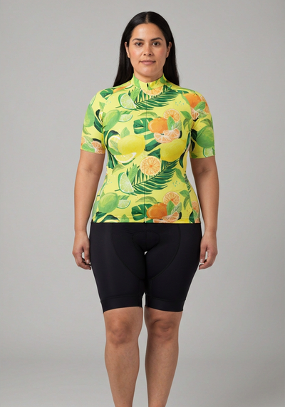 Womens Citrus Explosion Short Sleeve Cycling Jersey - front view