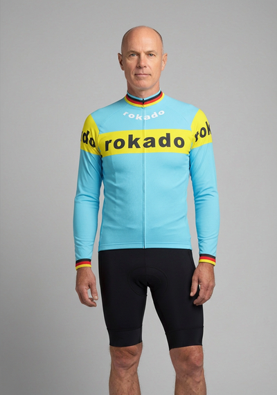 Mens Retro 1973 Team Rokado German Long Sleeve Cycling Jersey - front view