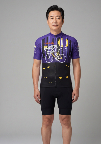 Mens Halloween Skeleton Rider Short Sleeve Cycling Jersey - front view