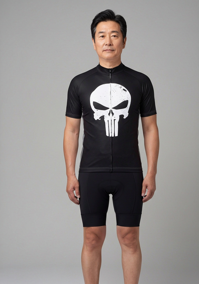Mens Mens Punisher Skull Short Sleeve Cycling Jersey - front view