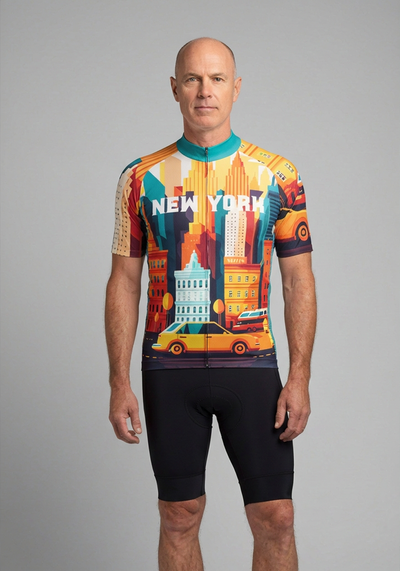 Mens Around The World New York Short Sleeve Cycling Jersey - front view