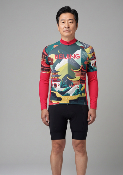 Mens Around The World Beijing Long Sleeve Cycling Jersey - front view
