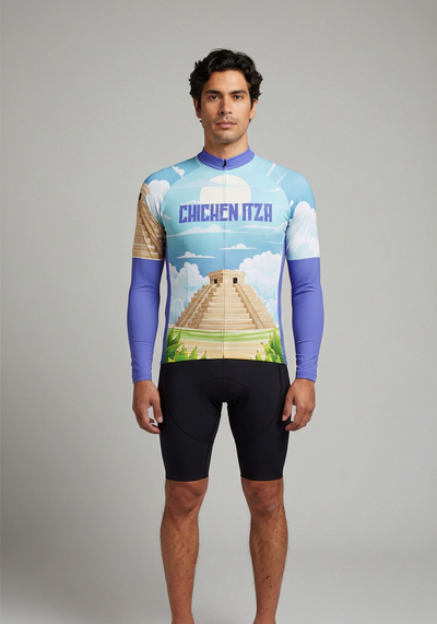 Mens Around The World Chichen Itza Long Sleeve Cycling Jersey - front view