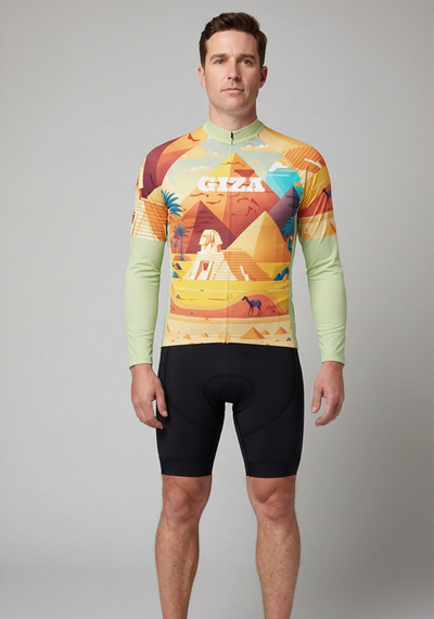 Mens Around The World Giza Long Sleeve Cycling Jersey - front view