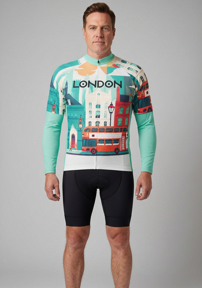 Mens Around The World London Long Sleeve Cycling Jersey - front view