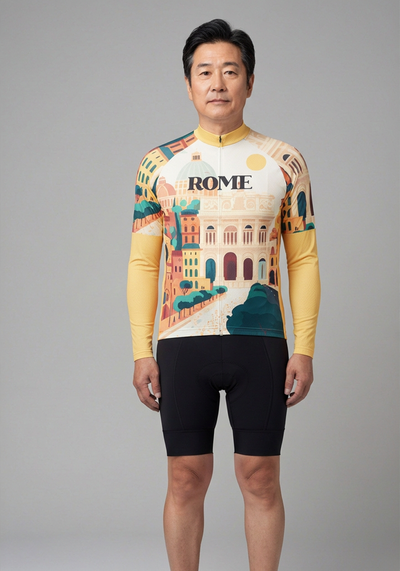 Mens Around The World Rome Long Sleeve Cycling Jersey - front view