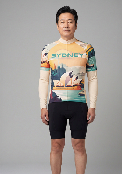 Mens Around The World Sydney Long Sleeve Cycling Jersey - front view