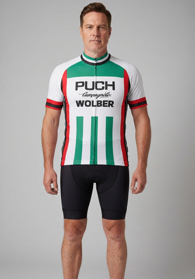 Mens Retro 1981 Puch Campagnolo Wolber Short Sleeve Cycling Jersey - front view