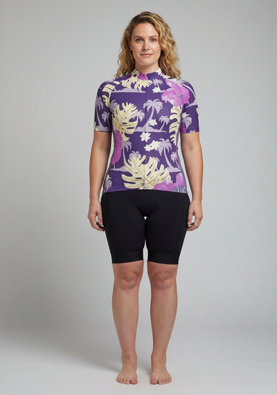 Womens Palmtree Leaves Short Sleeve Cycling Jersey - front view