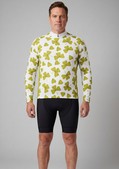 Mens Three Leaf Clover Ireland Long Sleeve Cycling Jersey - front view