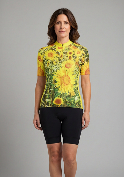 Womens Sunflowers Short Sleeve Cycling Jersey - front view