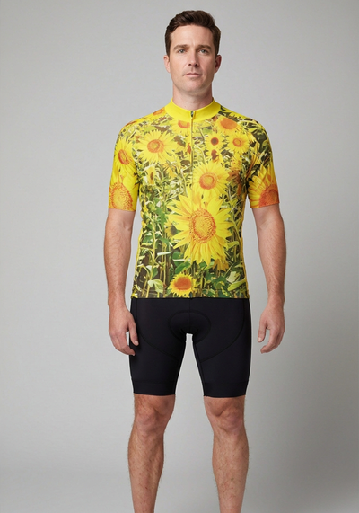 Mens Sunflowers Short Sleeve Cycling Jersey - front view