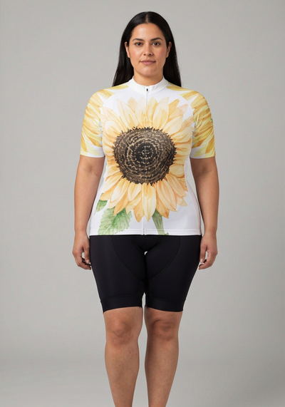 Womens Illustrated Sunflower Short Sleeve Cycling Jersey - front view