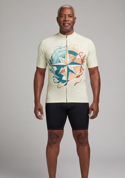 Mens Compass Rose Short Sleeve Cycling Jersey - Green - front view