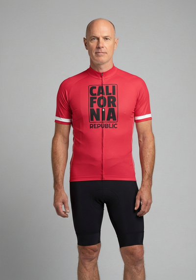 Mens California Republic Brown Short Sleeve Cycling Jersey - Red - front view