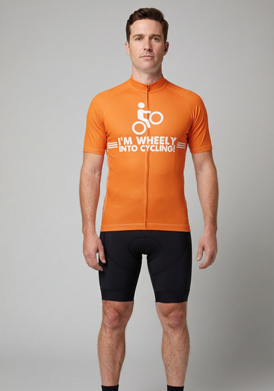 Mens Im Wheely Into Cycling Short Sleeve Cycling Jersey - Orange - front view
