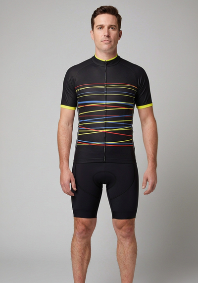 Mens Zigzag Color Lines Short Sleeve Cycling Jersey - front view