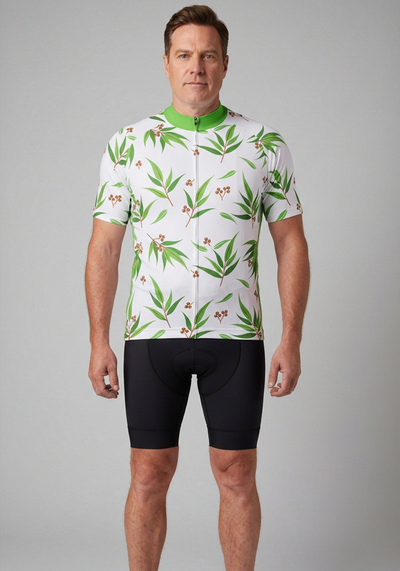 Mens Australian Eucalyptus Leaf Short Sleeve Cycling Jersey - front view