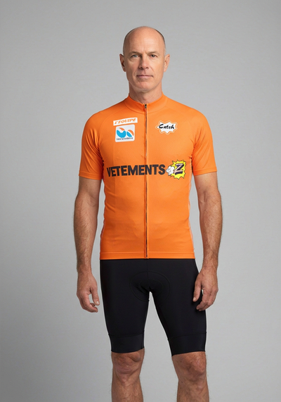 Mens Retro Vetements Team Z Orange Short Sleeve Cycling Jersey - front view