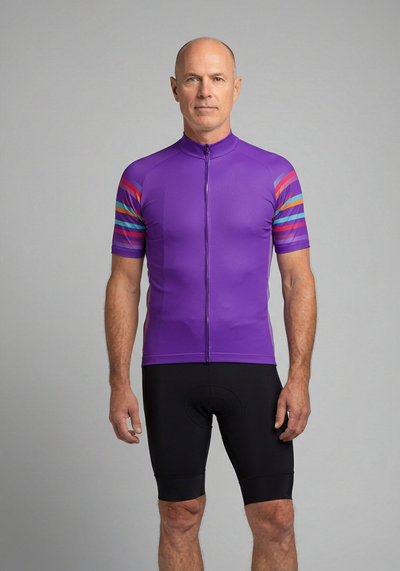 Mens Linear Short Sleeve Cycling Jersey - Purple - front view