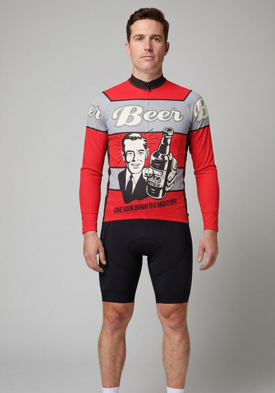Mens Night Off Beer Long Sleeve Cycling Jersey - front view