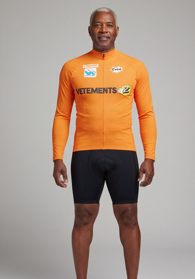 Mens Retro Vetements Team Z Orange Long Sleeve Cycling Jersey - front view