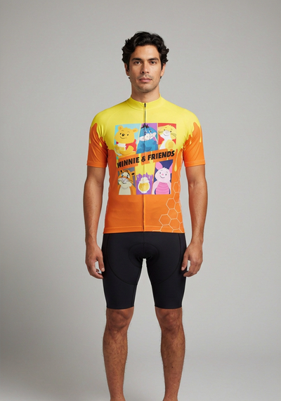 Mens Winnie Friends Short Sleeve Cycling Jersey - Orange - front view