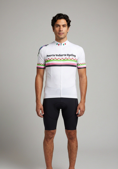Mens Puerto Vallarta Cycling Short Sleeve Cycling Jersey - White - front view