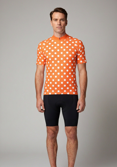 High Visibility Polka Dot Cycling Jersey - Orange - front view
