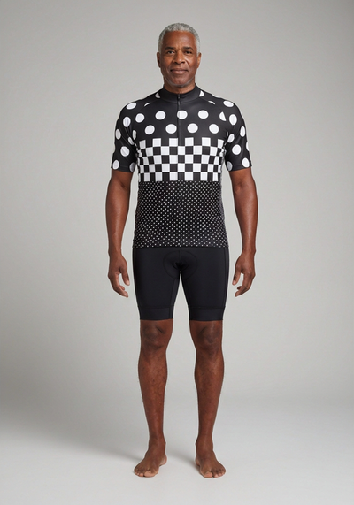 Polka Dot Checkered Flag Cycling Jersey - Black - front view