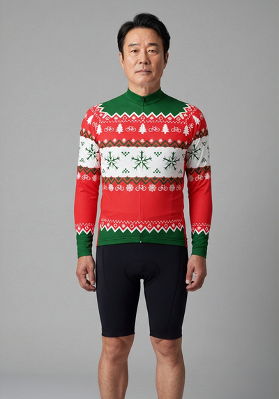 Mens Ugly Christmas Sweater Long Sleeve Cycling Jersey - _default - front view