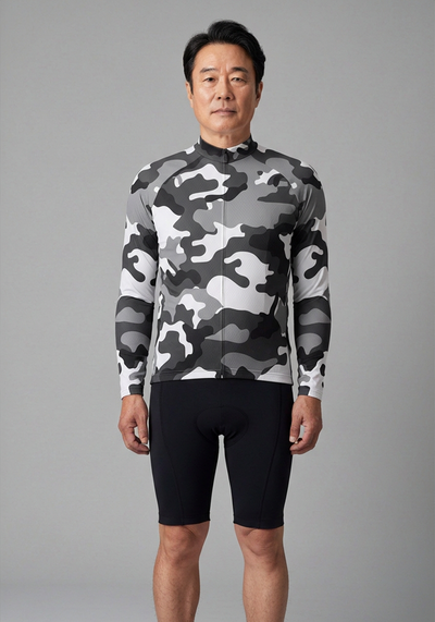 Mens Camouflage Long Sleeve Cycling Jersey - _default - front view