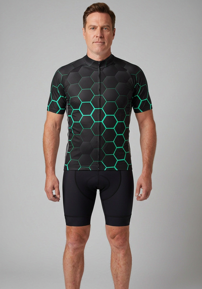 Mens Radioactive Short Sleeve Cycling Jersey - Green - front view
