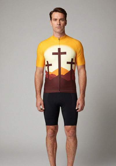 Mens Three Cross Christian Faith Cycling Jersey - _default - front view