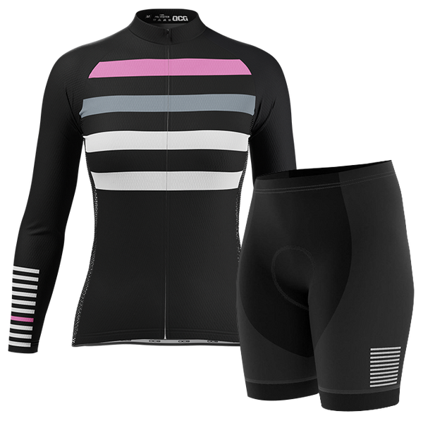 Women's Four Stripes with Pink 2 Piece Cycling Kit