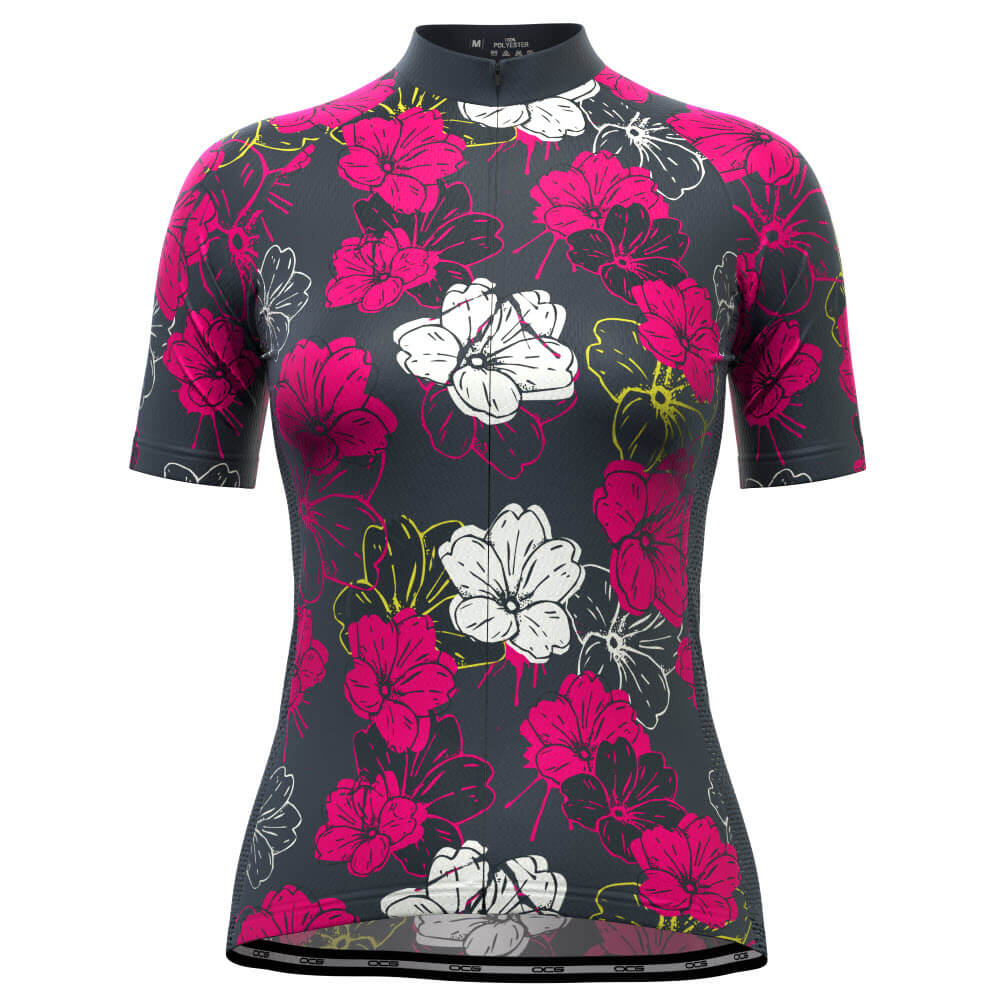 Women's Pink Floral Short Sleeve Cycling Jersey