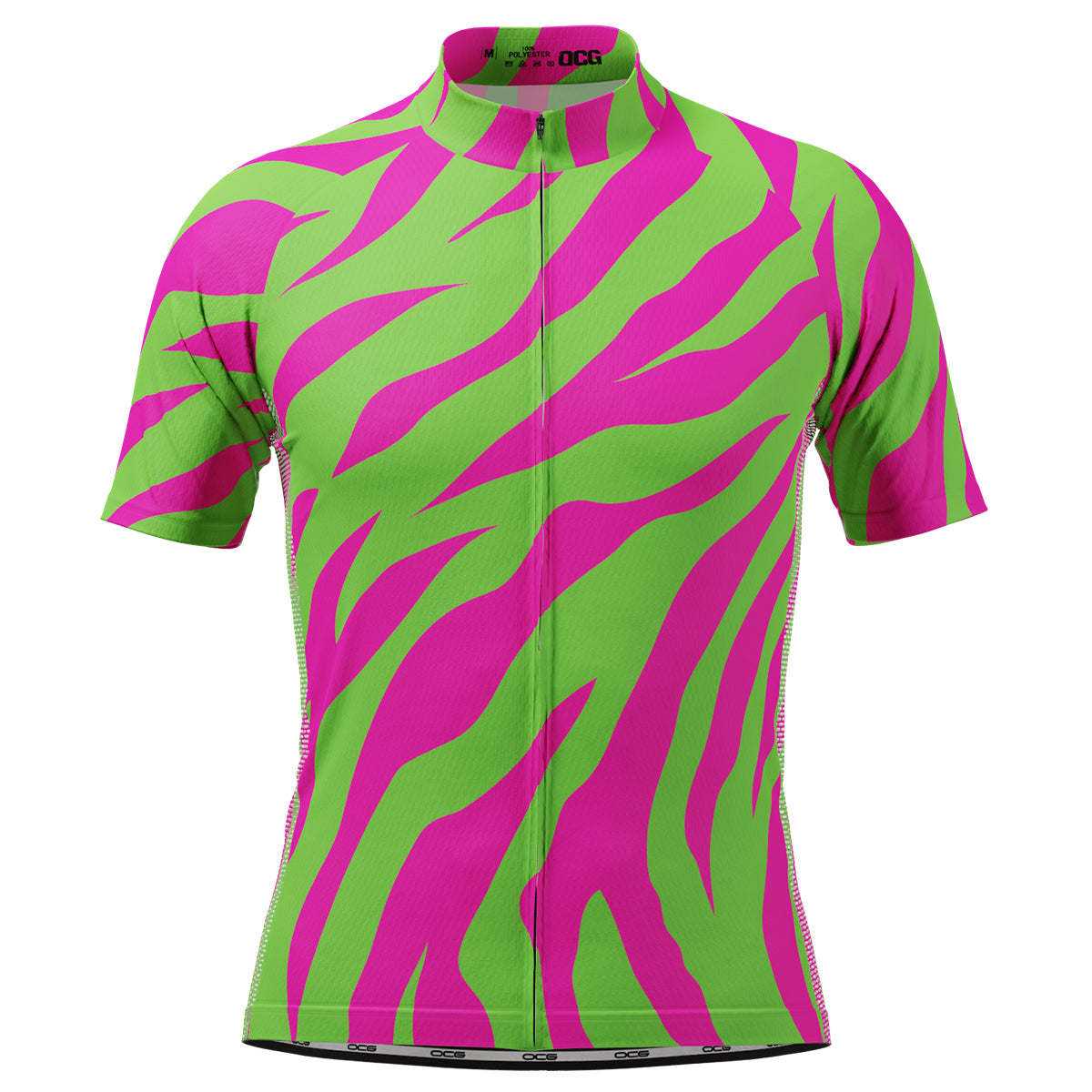Men's Green & Pink Tiger Print Short Sleeve Cycling Jersey